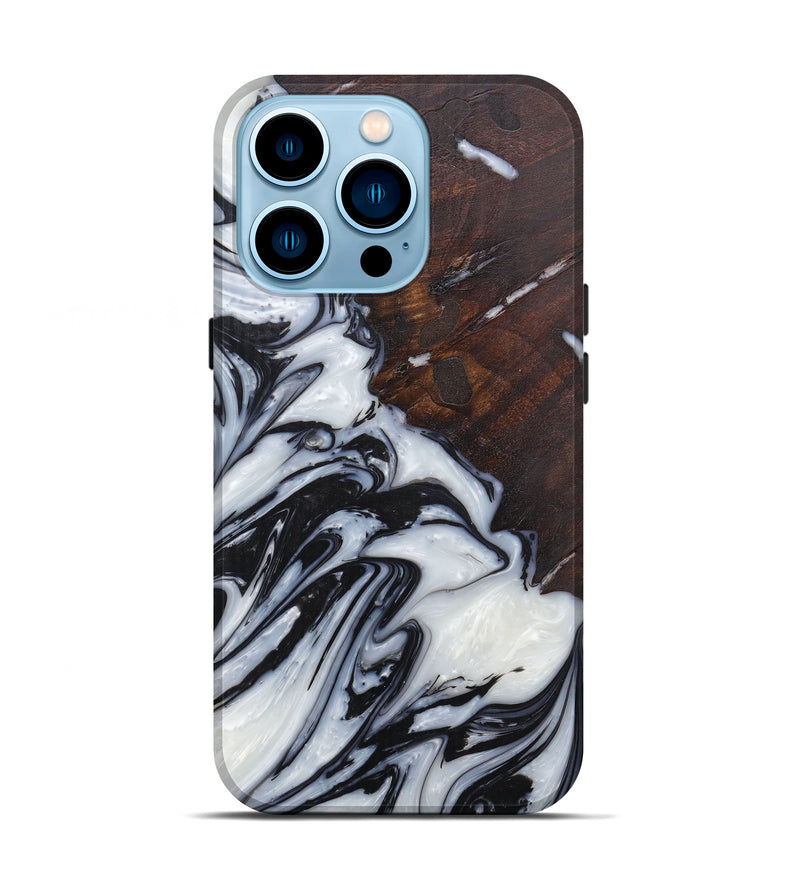 iPhone 14 Pro Wood+Resin Live Edge Phone Case - Brien (Black & White, 593747)