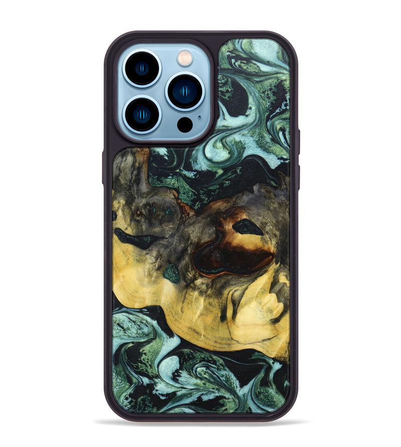 iPhone 14 Pro Max Wood+Resin Phone Case - Craig (Green, 636606)