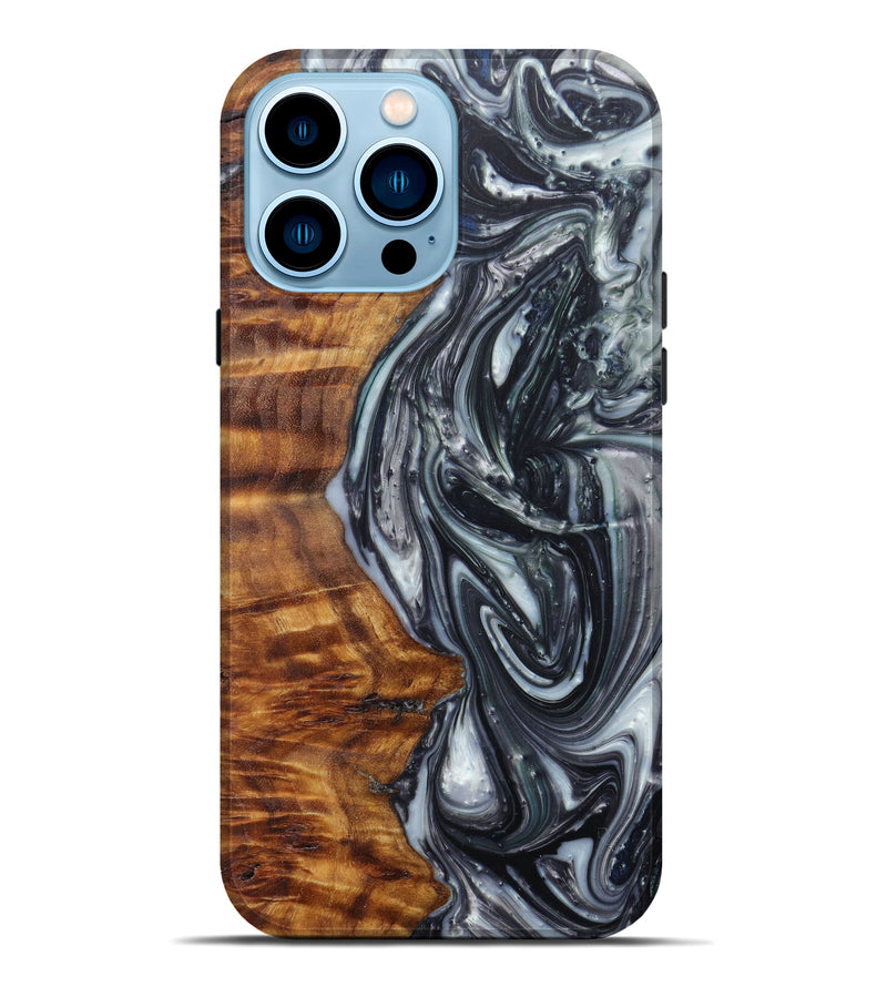 iPhone 14 Pro Max Wood+Resin Live Edge Phone Case - Hannie (Black & White, 597071)