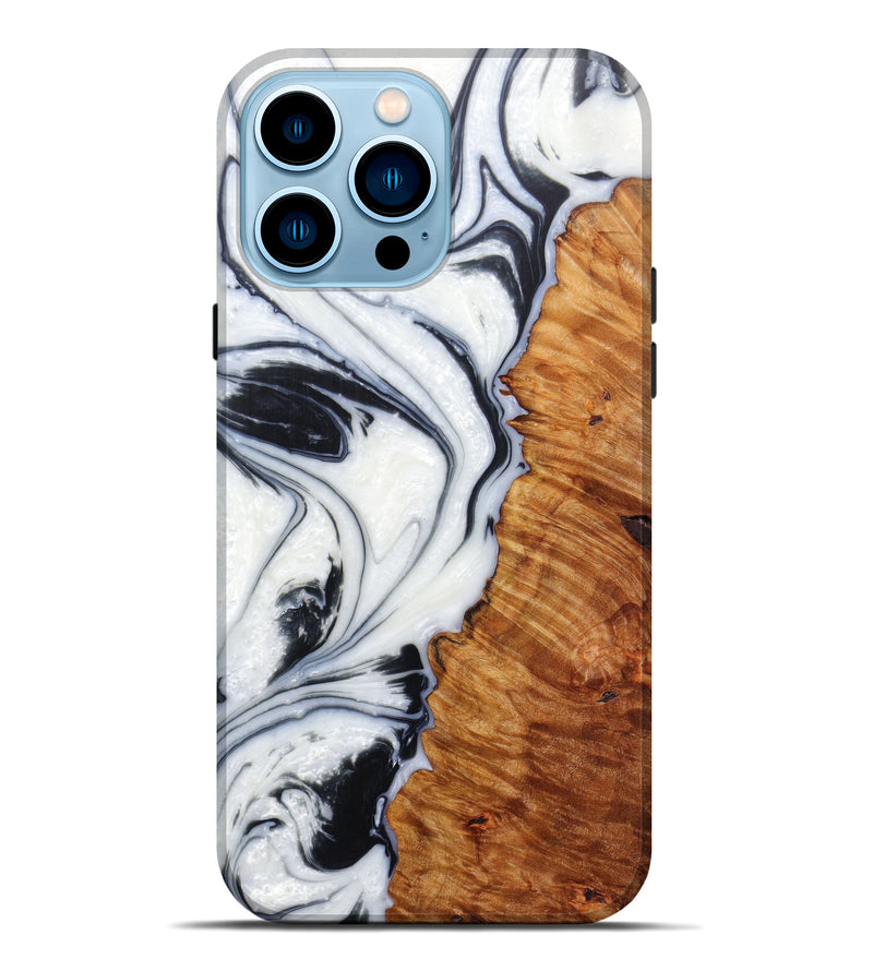 iPhone 14 Pro Max Wood+Resin Live Edge Phone Case - Ginny (Black & White, 601234)