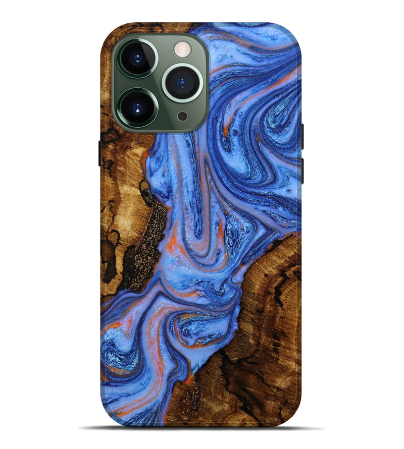 iPhone 13 Pro Max Wood+Resin Live Edge Phone Case - Teagan (Blue, 648591)