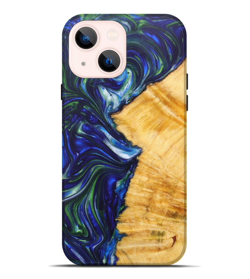iPhone 14 Plus Wood+Resin Live Edge Phone Case - Piper (Dark Blue, 606502)