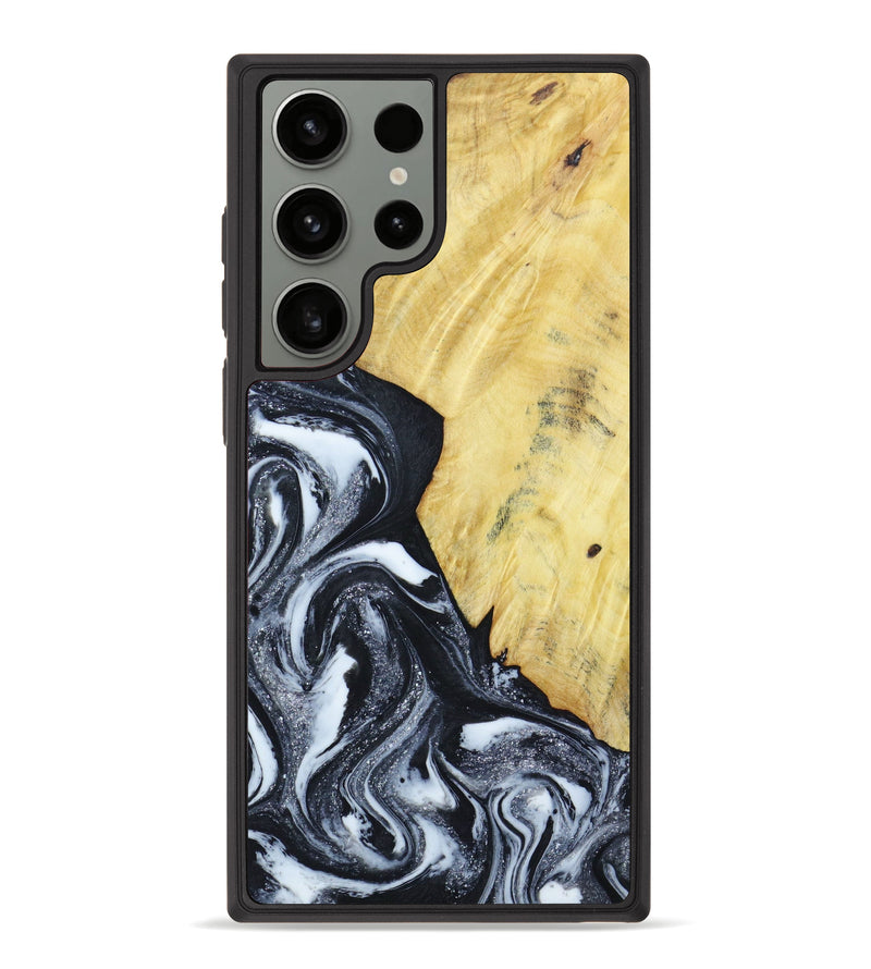 Galaxy S23 Ultra Wood+Resin Phone Case - Addelyn (Black & White, 621435)