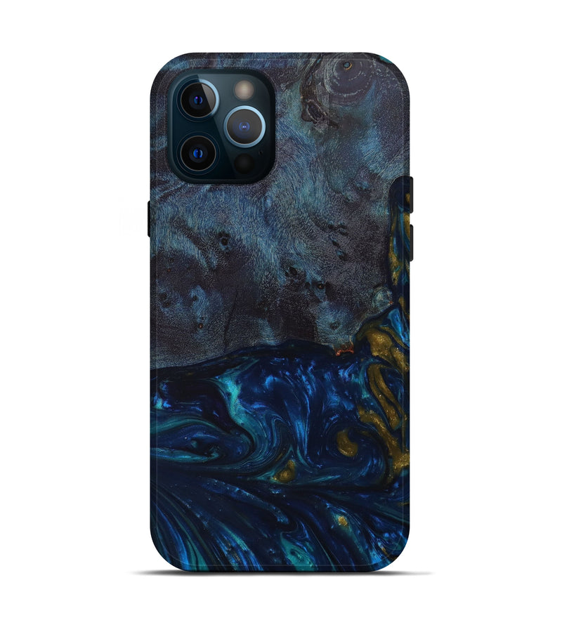 iPhone 12 Pro Wood+Resin Live Edge Phone Case - Randee (Teal & Gold, 633125)