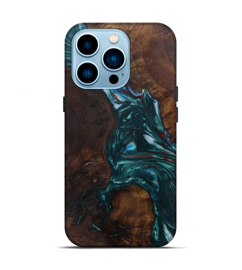 iPhone 14 Pro Wood+Resin Live Edge Phone Case - Hank (Dark Green, 584090)