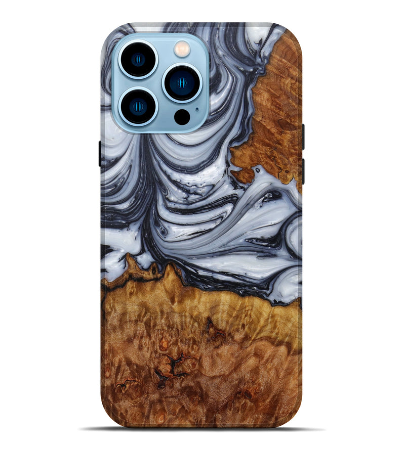 iPhone 14 Pro Max Wood+Resin Live Edge Phone Case - Sedigheh (Black & White, 589841)