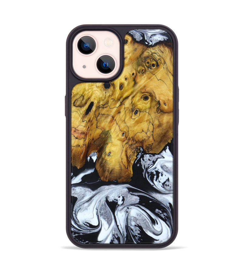 iPhone 14 Wood+Resin Phone Case - Terri (Black & White, 640863)