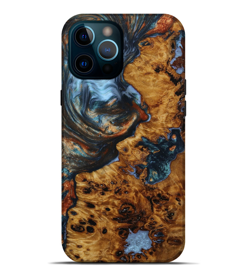 iPhone 12 Pro Max Wood+Resin Live Edge Phone Case - Amari (Teal & Gold, 647627)