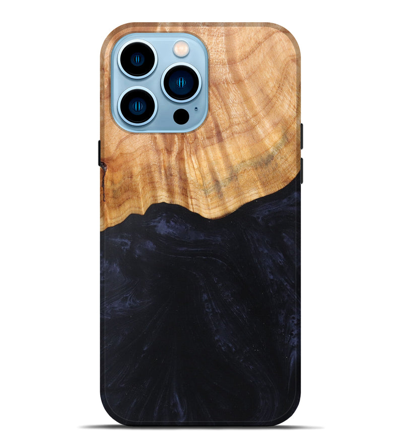 iPhone 14 Pro Max Wood+Resin Live Edge Phone Case - Ailyn (Pure Black, 607219)