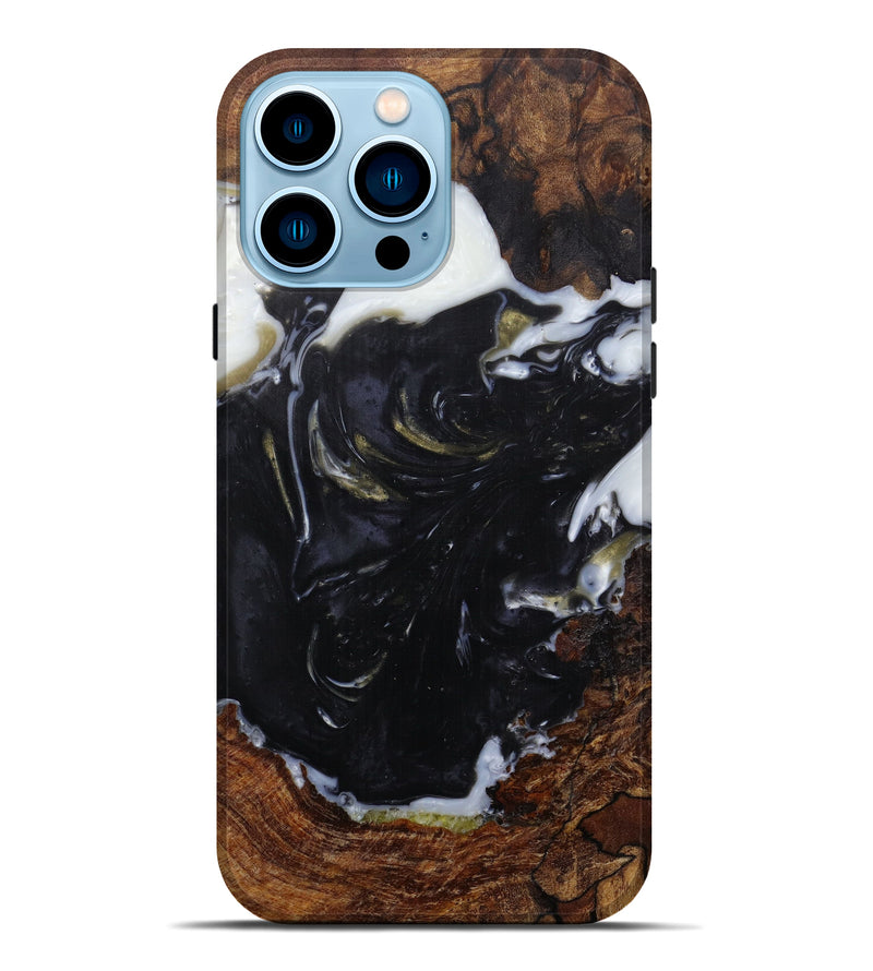 iPhone 14 Pro Max Wood+Resin Live Edge Phone Case - Makam (Black & White, 582867)
