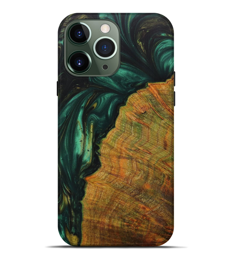 iPhone 13 Pro Max Wood+Resin Live Edge Phone Case - Cristin (Dark Green, 613941)