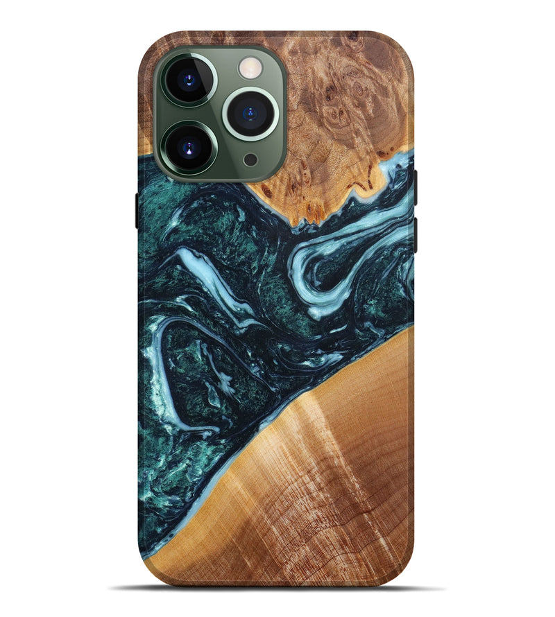 iPhone 13 Pro Max Wood+Resin Live Edge Phone Case - Rodney (Green, 635126)