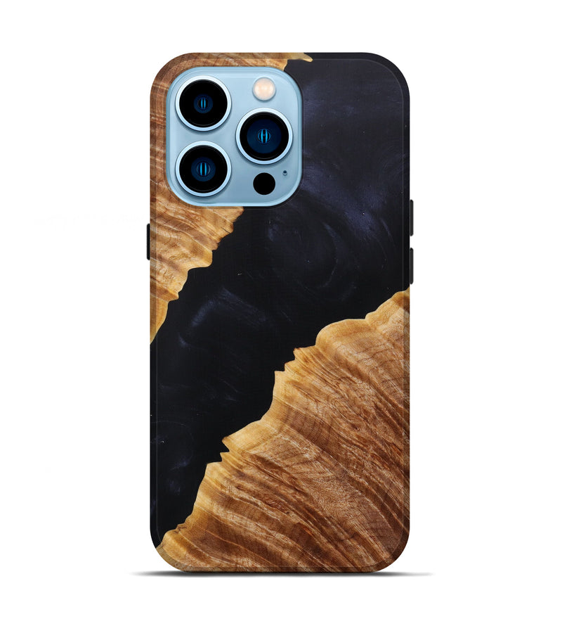 iPhone 14 Pro Wood+Resin Live Edge Phone Case - Loni (Pure Black, 610318)
