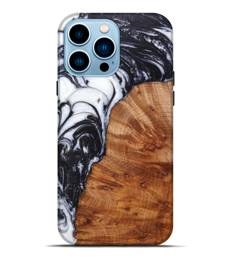 iPhone 14 Pro Max Wood+Resin Live Edge Phone Case - Mikala (Black & White, 625773)