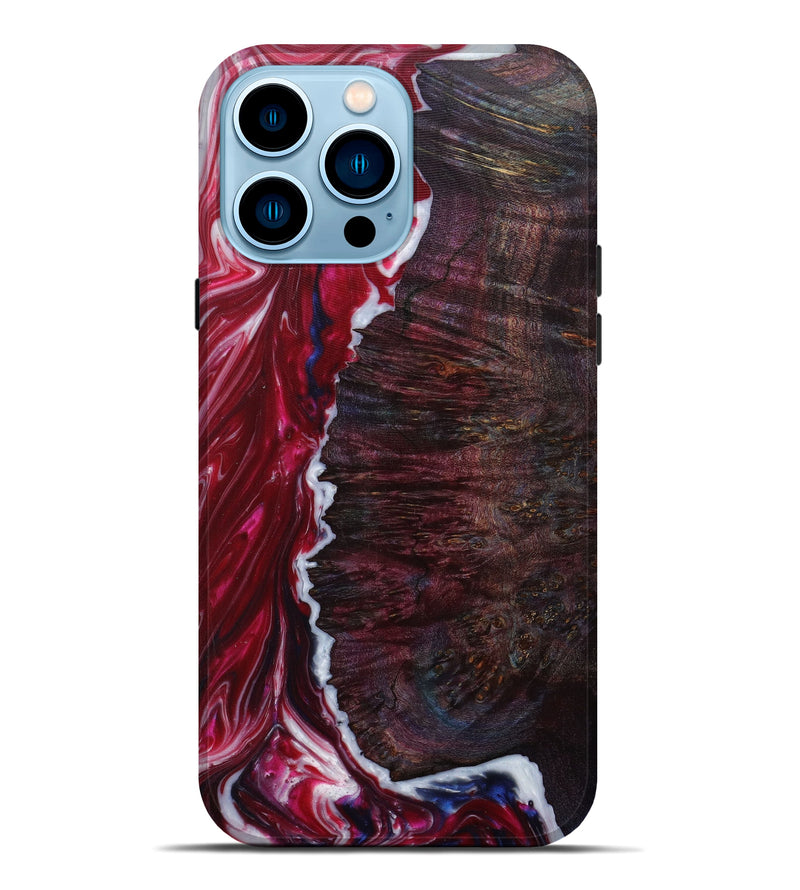 iPhone 14 Pro Max Wood+Resin Live Edge Phone Case - Harper (Dark Red, 588706)