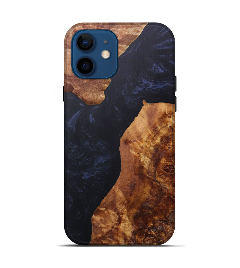 iPhone 12 Wood+Resin Live Edge Phone Case - Ariadne (Pure Black, 607199)