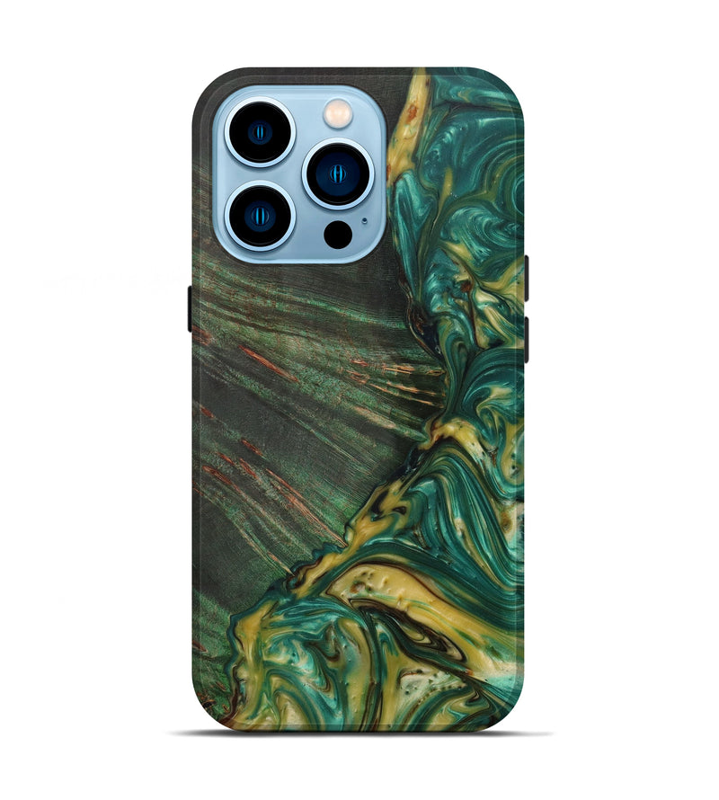 iPhone 14 Pro Wood+Resin Live Edge Phone Case - Sunil (Dark Green, 586091)