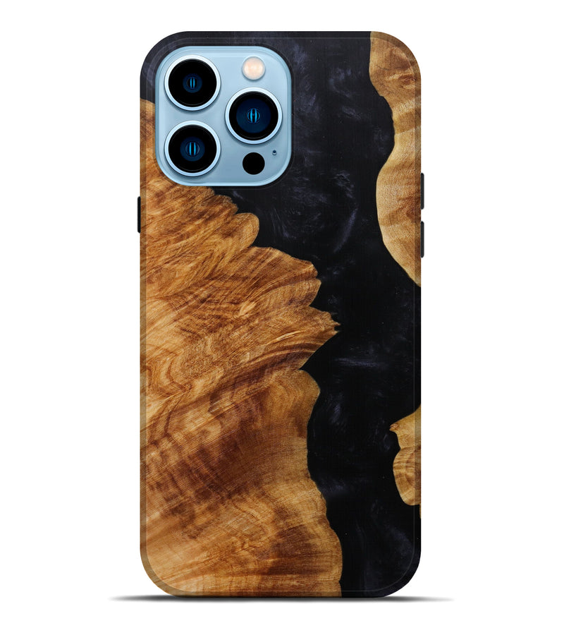 iPhone 14 Pro Max Wood+Resin Live Edge Phone Case - Karie (Pure Black, 596633)