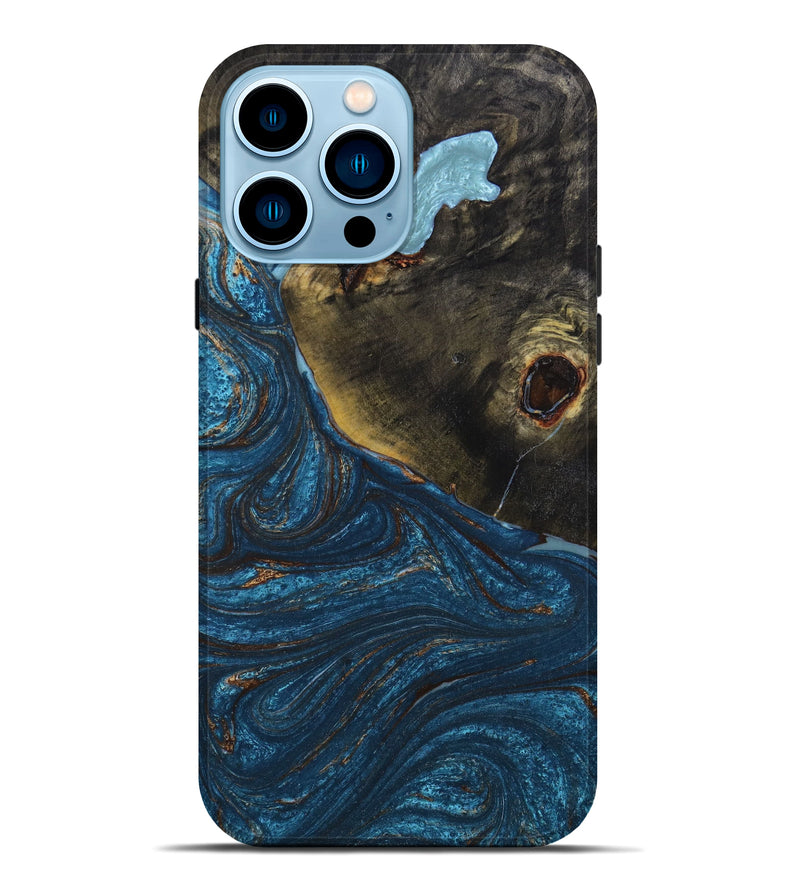 iPhone 14 Pro Max Wood+Resin Live Edge Phone Case - Sienna (Teal & Gold, 645791)