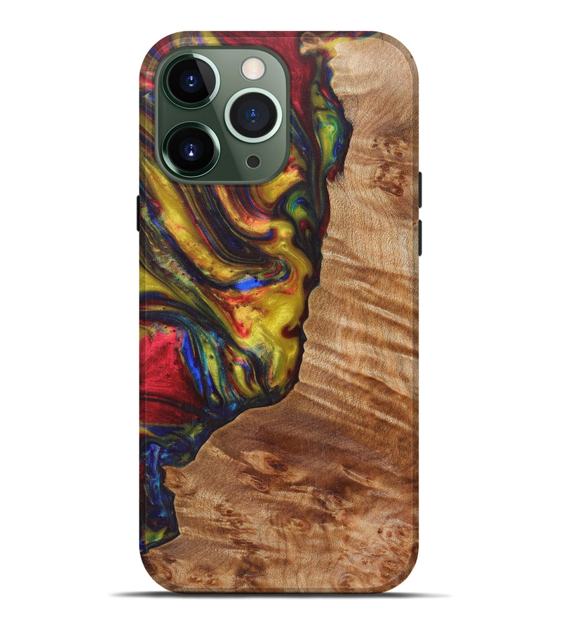 iPhone 13 Pro Max Wood+Resin Live Edge Phone Case - Ida (Dark Red, 616694)