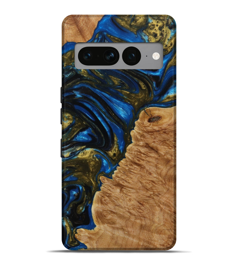 Pixel 7 Pro Wood+Resin Live Edge Phone Case - Oaklynn (Teal & Gold, 643073)