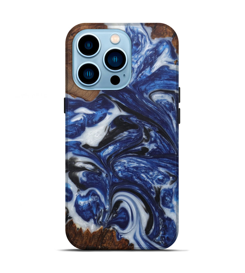 iPhone 14 Pro Wood+Resin Live Edge Phone Case - Maren (Dark Blue, 594812)