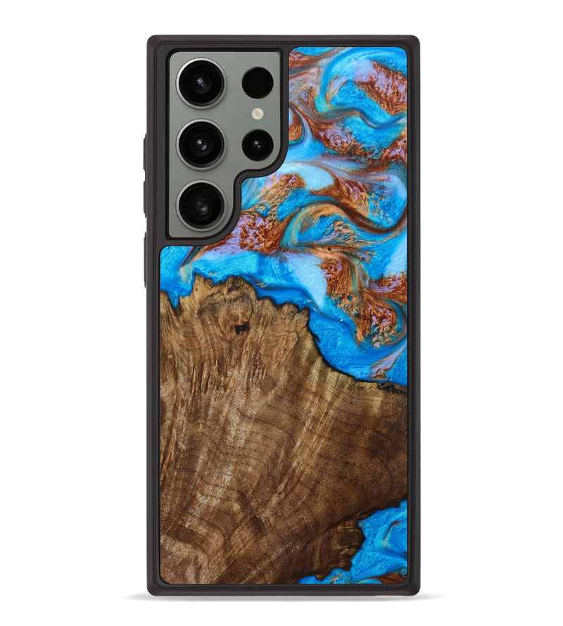Galaxy S23 Ultra Wood+Resin Phone Case - Baylie (Teal & Gold, 622132)