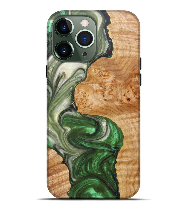 iPhone 13 Pro Max Wood+Resin Live Edge Phone Case - Cthrine (Dark Green, 607122)