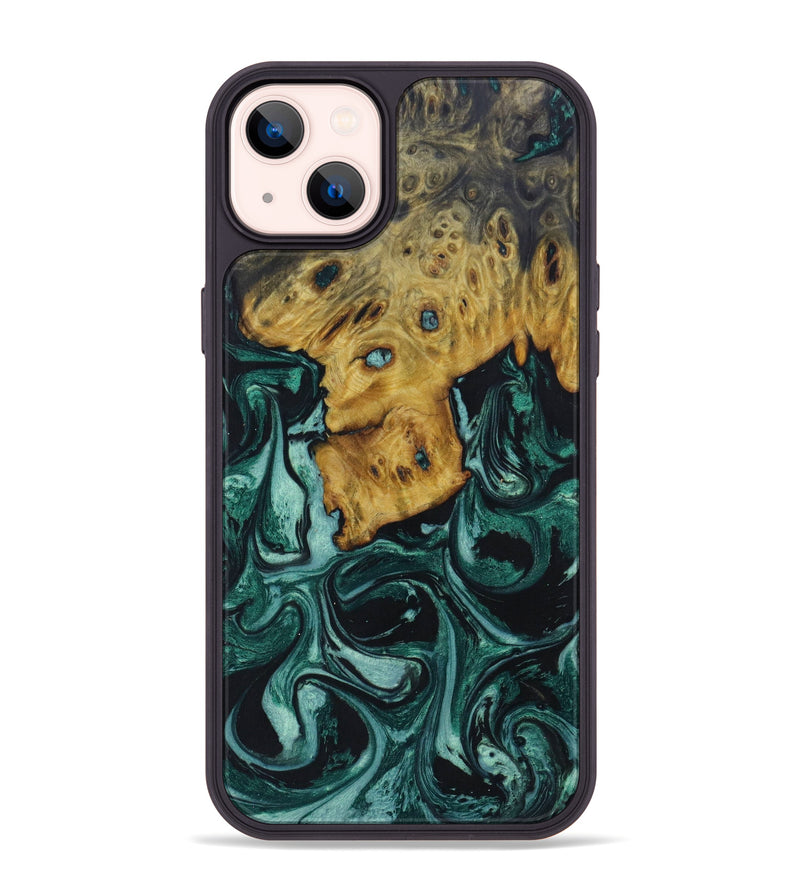 iPhone 14 Plus Wood+Resin Phone Case - Devin (Green, 641601)