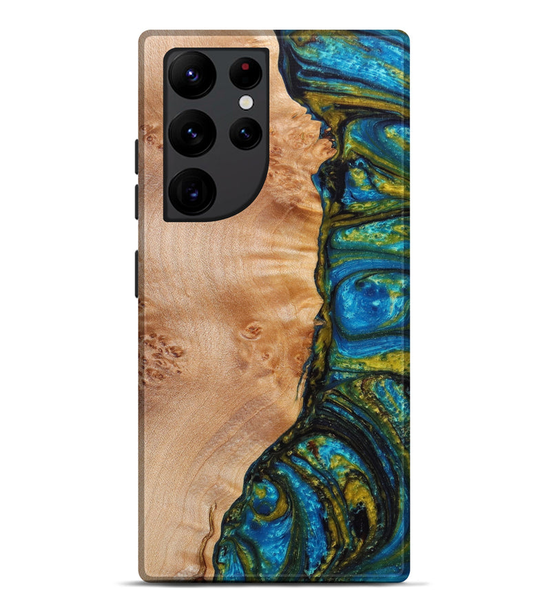 Galaxy S22 Ultra Wood+Resin Live Edge Phone Case - Ingunna (Teal & Gold, 633254)
