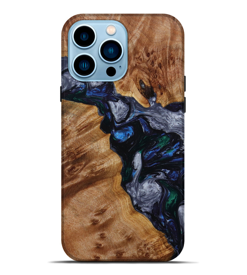 iPhone 14 Pro Max Wood+Resin Live Edge Phone Case - Lorraine (Blue, 641974)