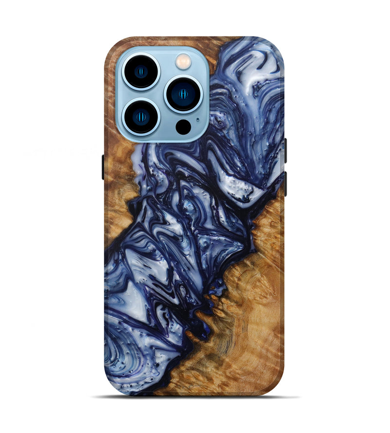 iPhone 14 Pro Wood+Resin Live Edge Phone Case - Melanie (Dark Blue, 588034)