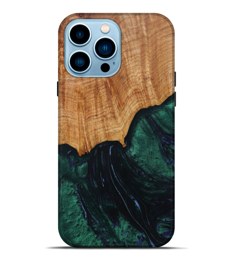 iPhone 14 Pro Max Wood+Resin Live Edge Phone Case - Quintin (Dark Green, 613958)