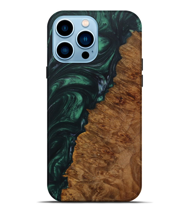 iPhone 14 Pro Max Wood+Resin Live Edge Phone Case - Misty (Dark Green, 619556)