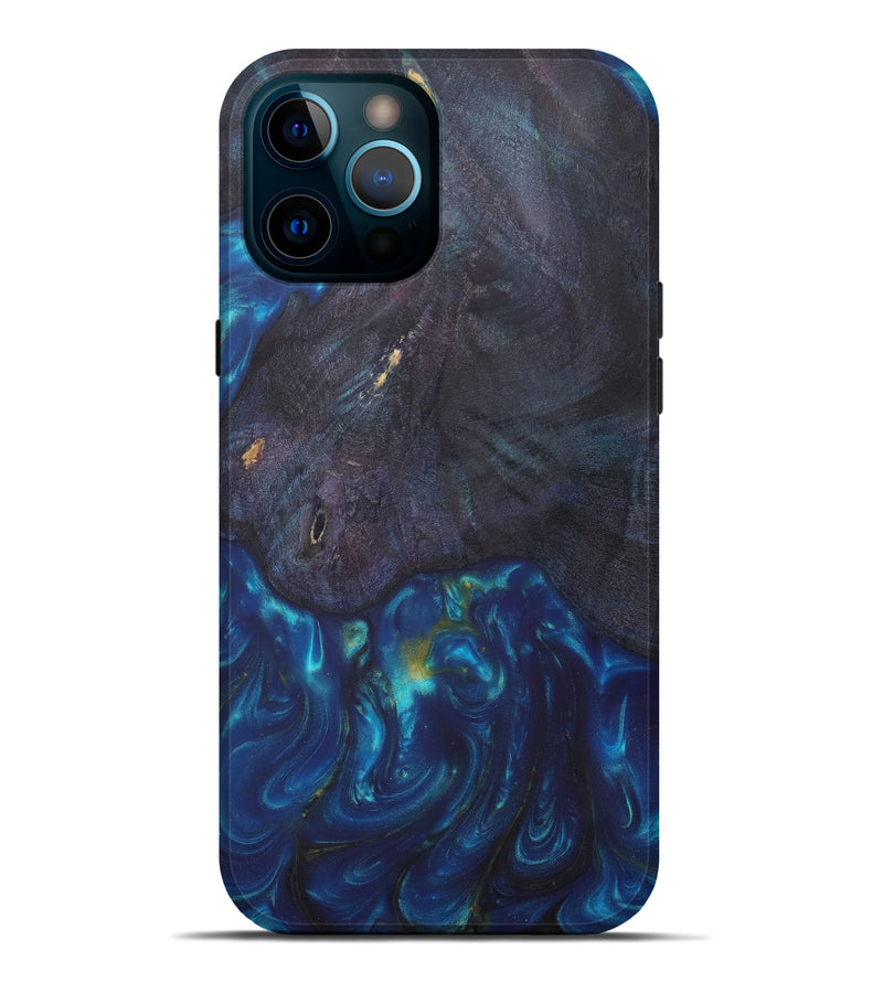 iPhone 12 Pro Max Wood+Resin Live Edge Phone Case - Kaden (Teal & Gold, 641713)