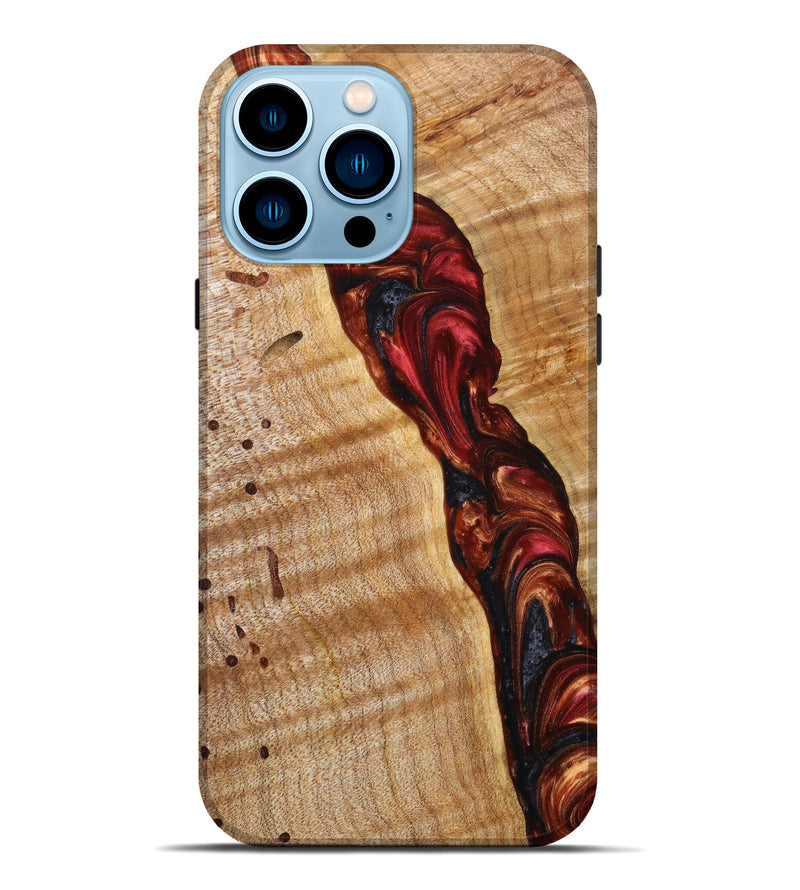 iPhone 14 Pro Max Wood+Resin Live Edge Phone Case - Alayna (Red, 635672)