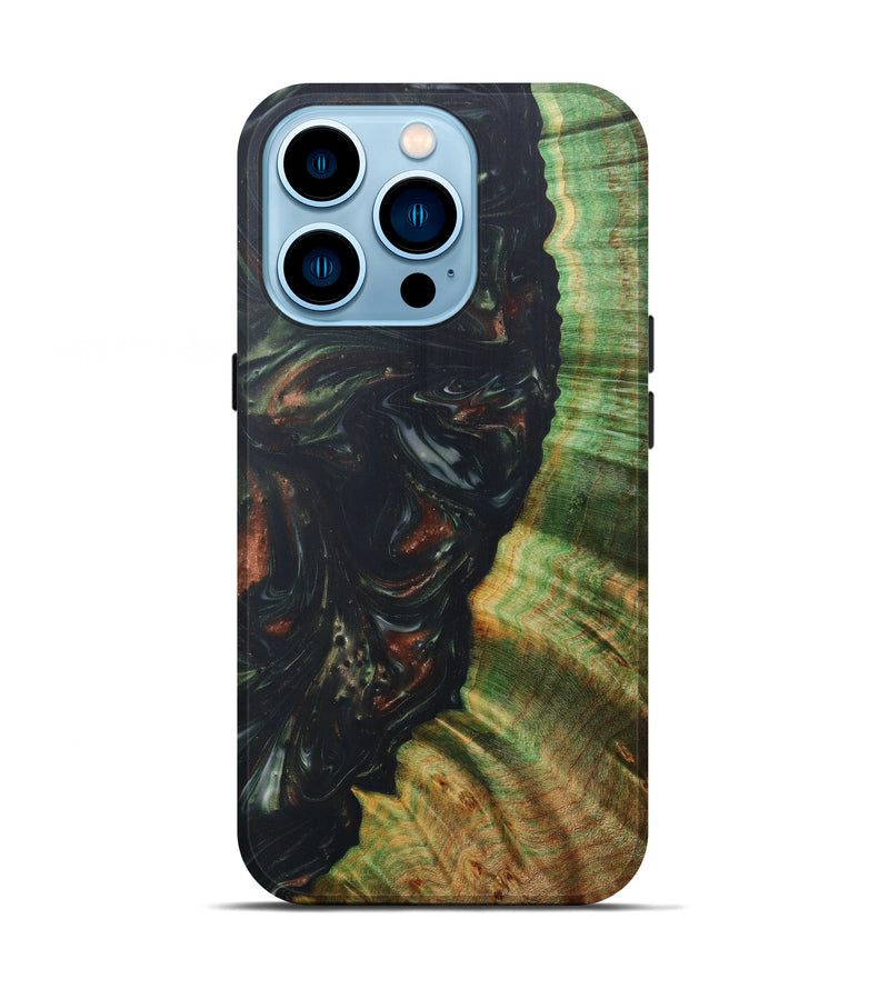 iPhone 14 Pro Wood+Resin Live Edge Phone Case - Claretta (Dark Green, 597363)