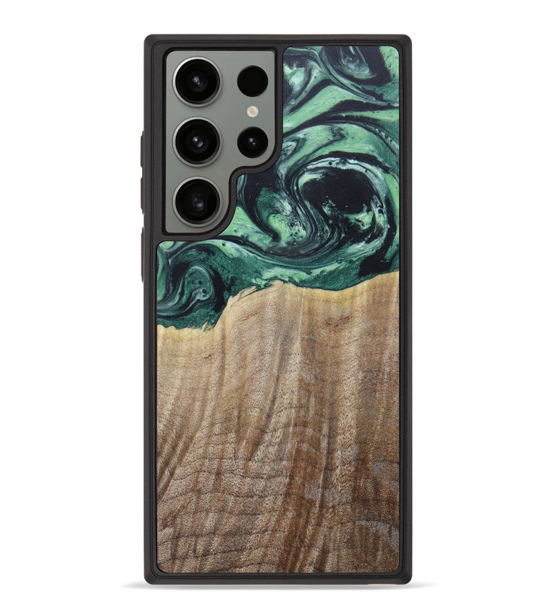 Galaxy S23 Ultra Wood+Resin Phone Case - Kitty (Green, 620999)