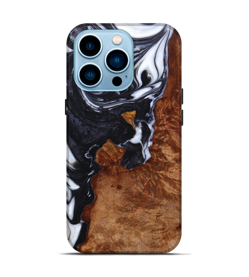 iPhone 14 Pro Wood+Resin Live Edge Phone Case - Kortney (Black & White, 633115)