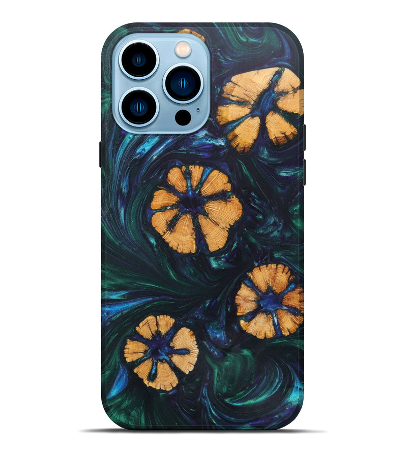 iPhone 14 Pro Max Wood+Resin Live Edge Phone Case - Kody (Green, 623575)