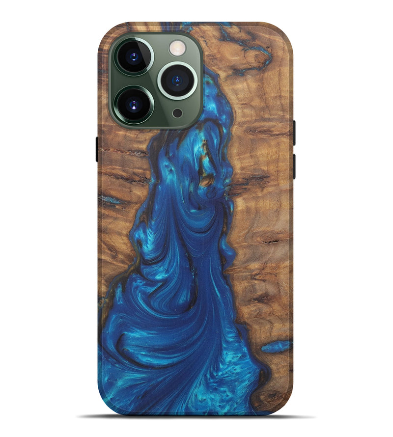 iPhone 13 Pro Max Wood+Resin Live Edge Phone Case - Elayne (Teal & Gold, 574882)