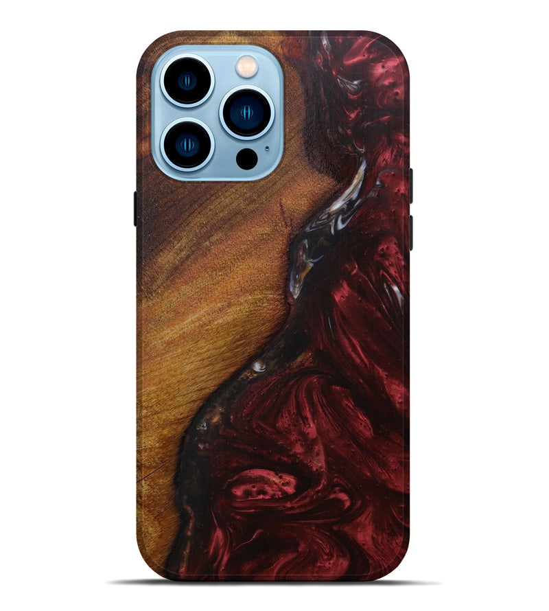 iPhone 14 Pro Max Wood+Resin Live Edge Phone Case - Mame (Dark Red, 594213)