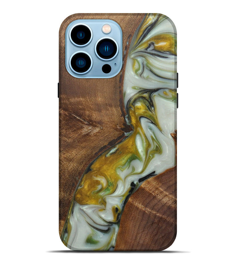 iPhone 14 Pro Max Wood+Resin Live Edge Phone Case - Sigrid (Dark Green, 594174)