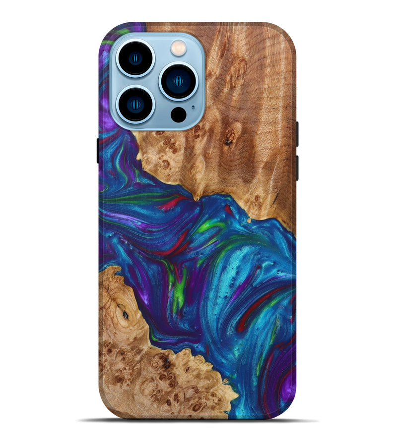 iPhone 14 Pro Max Wood+Resin Live Edge Phone Case - Siena (Blue, 627214)