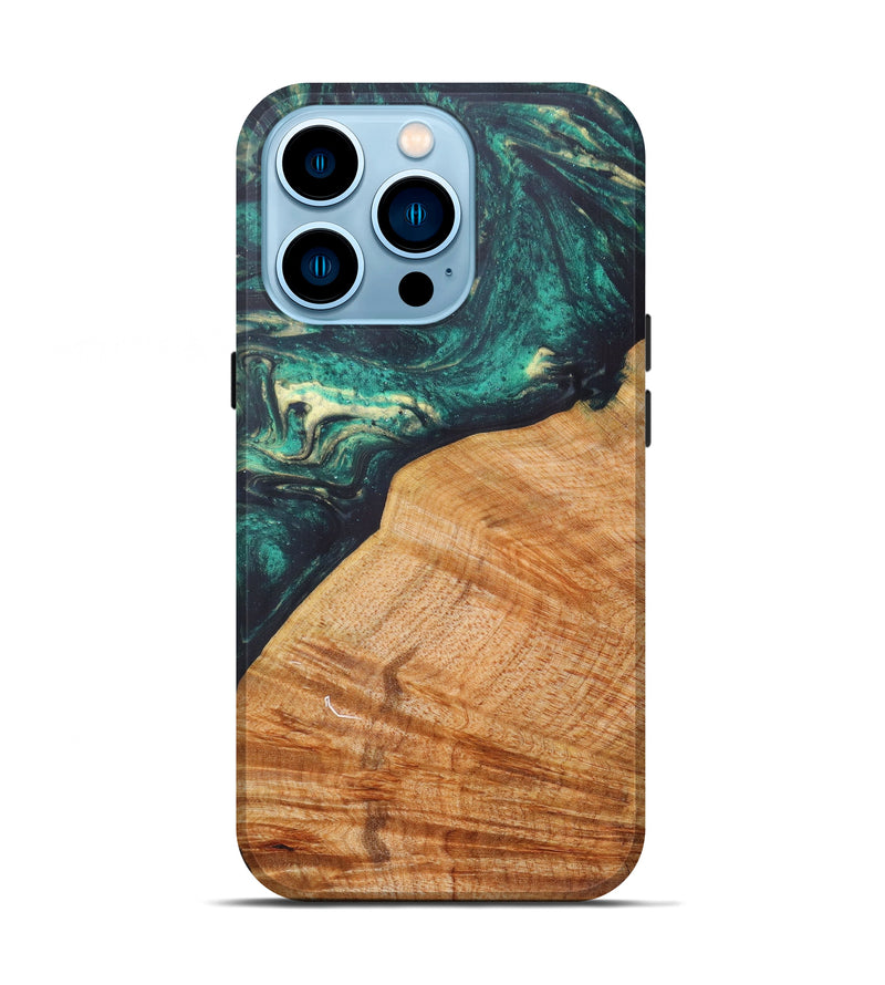 iPhone 14 Pro Wood+Resin Live Edge Phone Case - Addilynn (Dark Green, 616719)