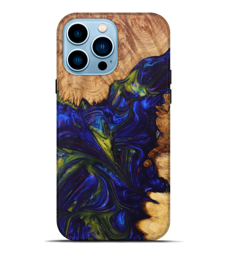 iPhone 14 Pro Max Wood+Resin Live Edge Phone Case - Nicholle (Dark Blue, 606517)