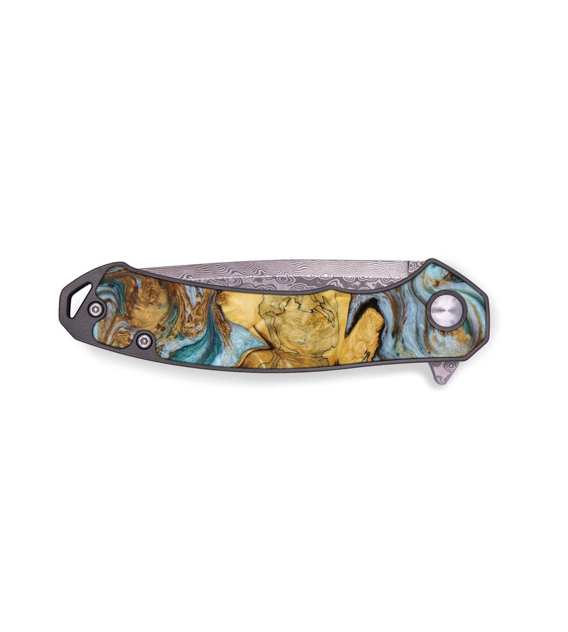 EDC Wood+Resin Pocket Knife - Makenna (Teal & Gold, 641494)