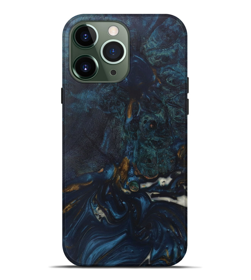 iPhone 13 Pro Max Wood+Resin Live Edge Phone Case - Grover (Teal & Gold, 641715)