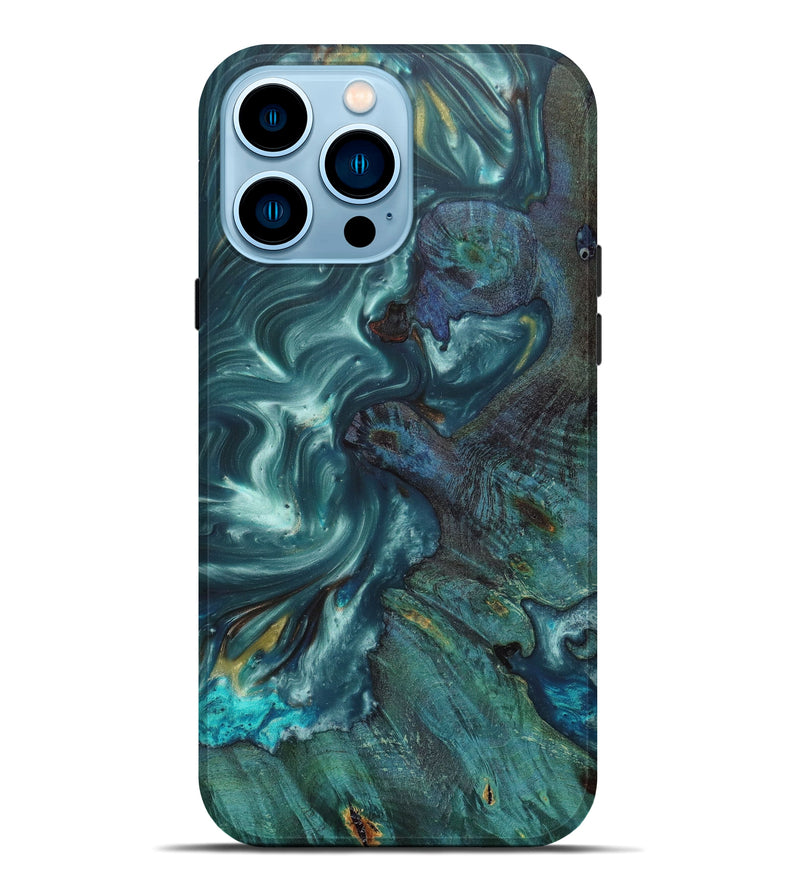 iPhone 14 Pro Max Wood+Resin Live Edge Phone Case - Sofie (Green, 631440)