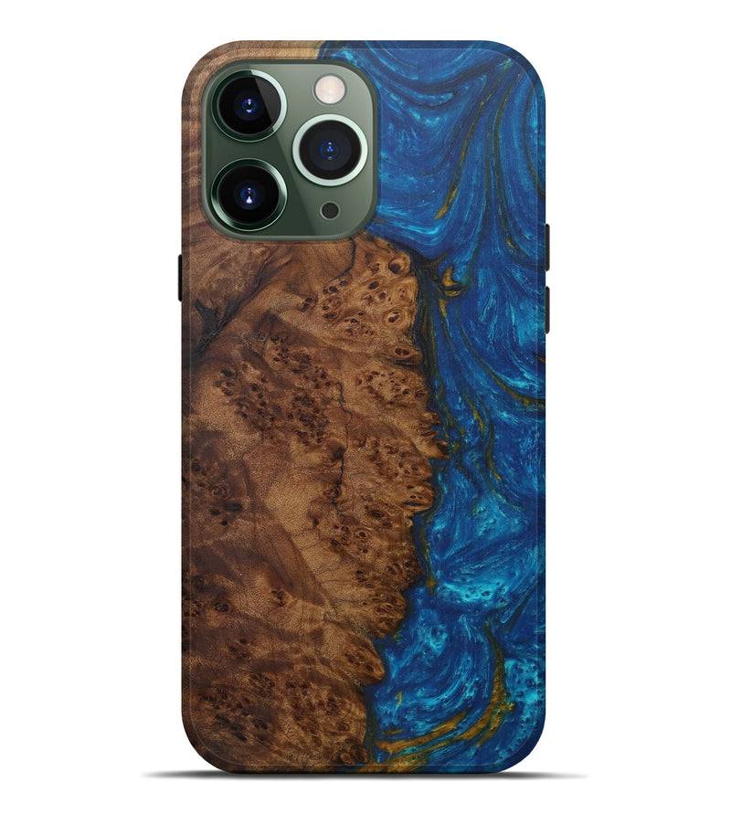 iPhone 13 Pro Max Wood+Resin Live Edge Phone Case - Kendall (Teal & Gold, 592329)